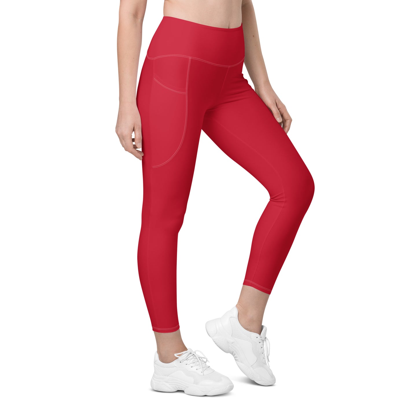 Red Athletic Leggings with pockets