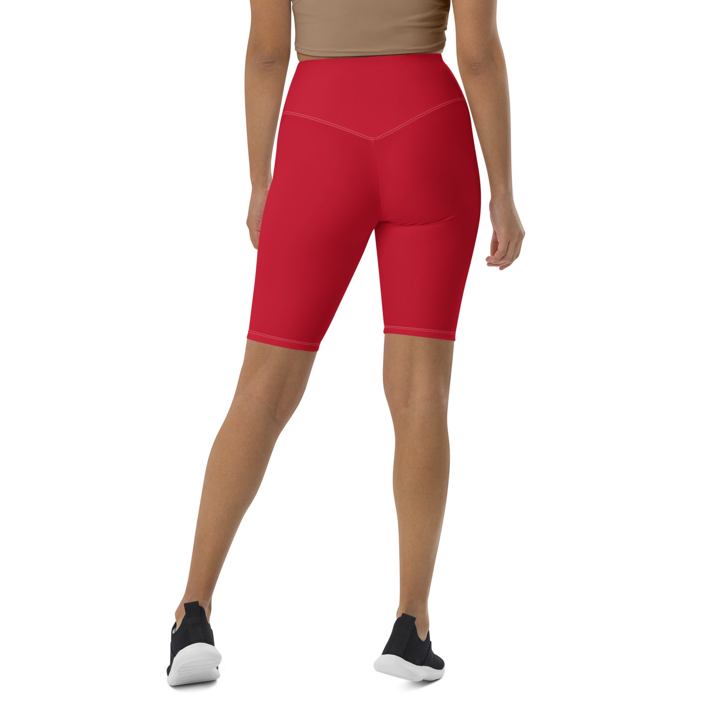 Red High-waisted Women's Biker Shorts