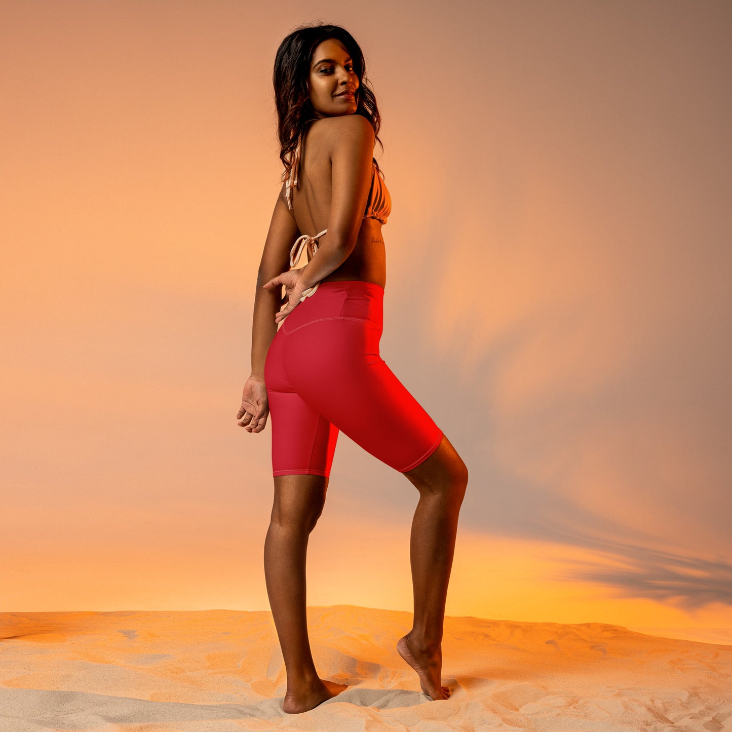 Red High-waisted Women's Biker Shorts