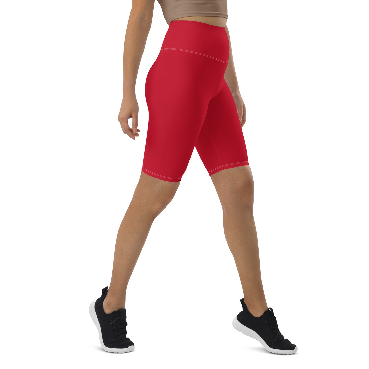 Red High-waisted Women's Biker Shorts