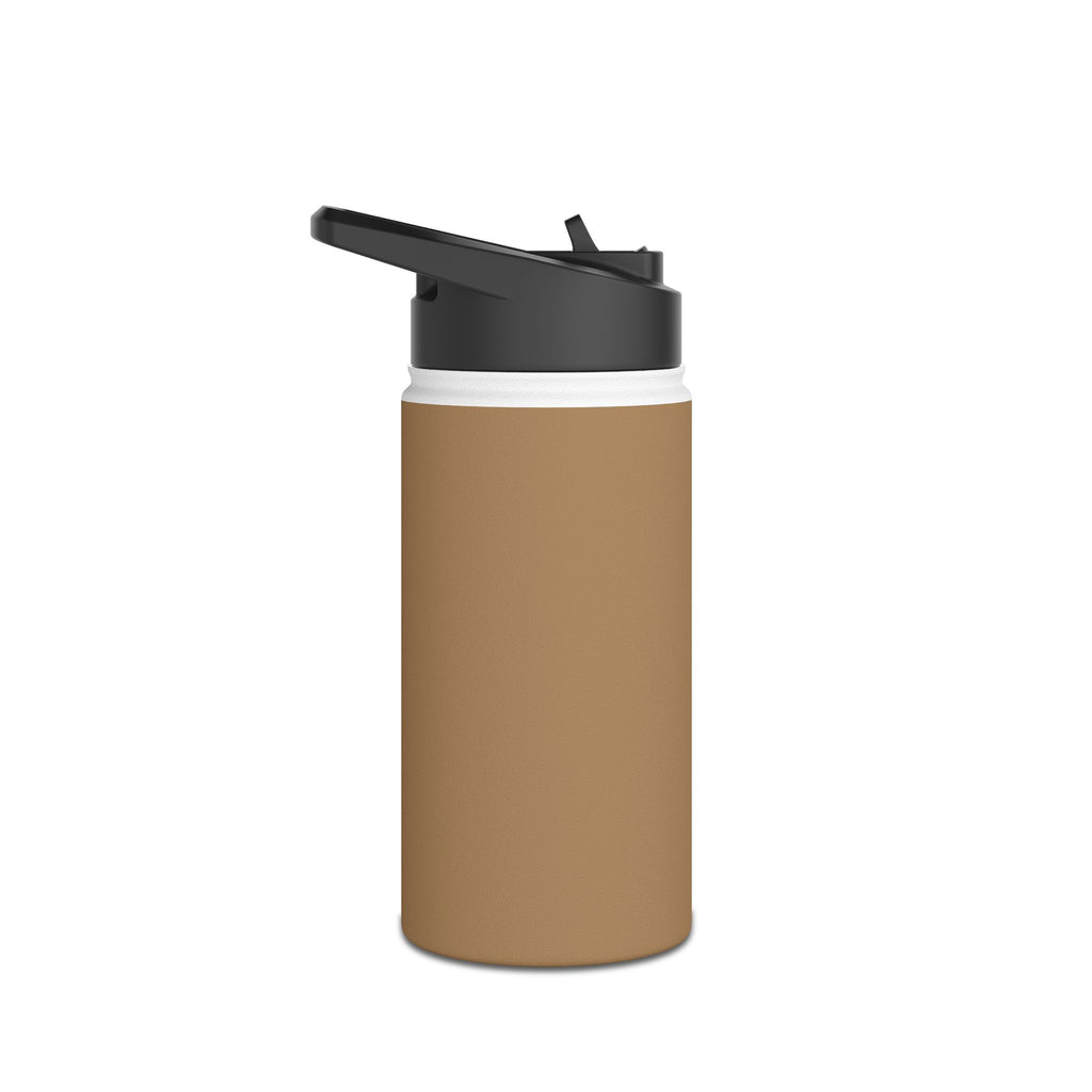 Sandstone matte stainless steel water bottle with black flip-open drinking spout