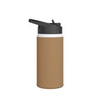 Sandstone matte stainless steel water bottle with black flip-open drinking spout