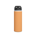 Matte gold insulated water bottle with black lid, centered front view