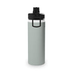 Sage insulated stainless steel water bottle with black lid and carry loop