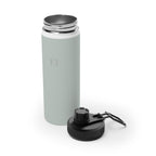 Sage insulated stainless steel water bottle with metal lid and black sports lid