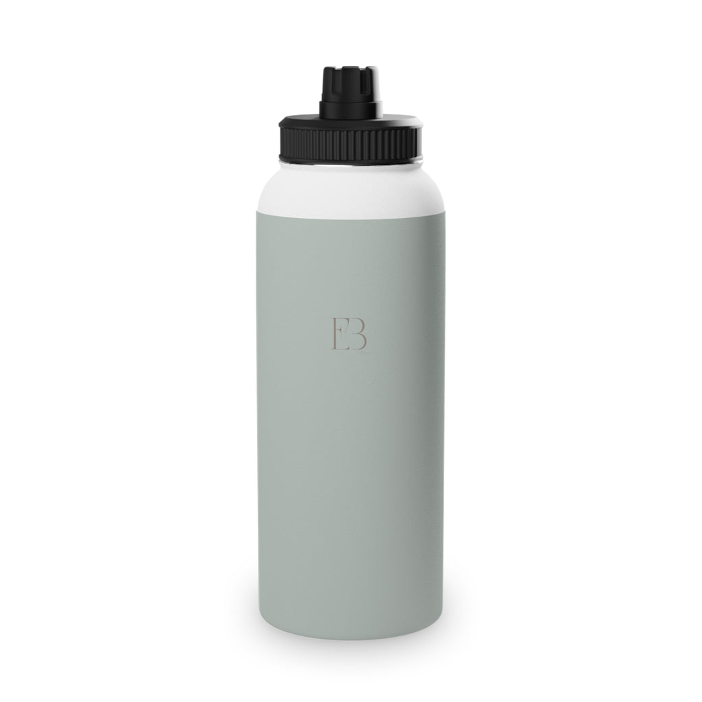 Sage insulated stainless steel water bottle with black screw-top lid