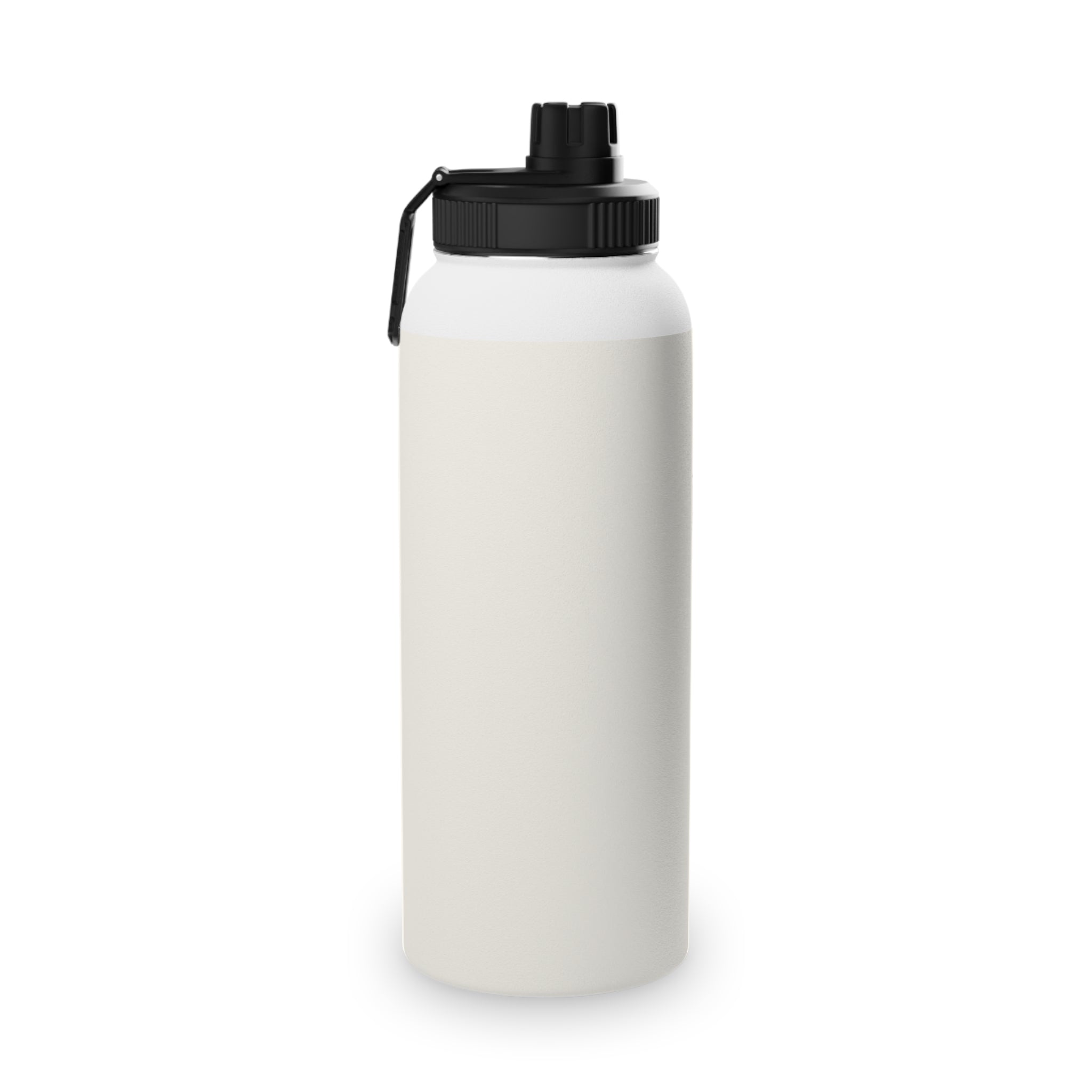 Vanilla cream insulated water bottle with black sports lid and side carry loop