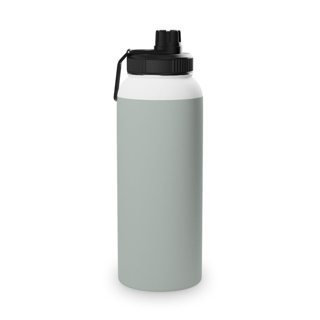 Sage insulated stainless steel water bottle with black sports lid and side carry loop