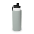 Sage insulated stainless steel water bottle with black sports lid and side carry loop