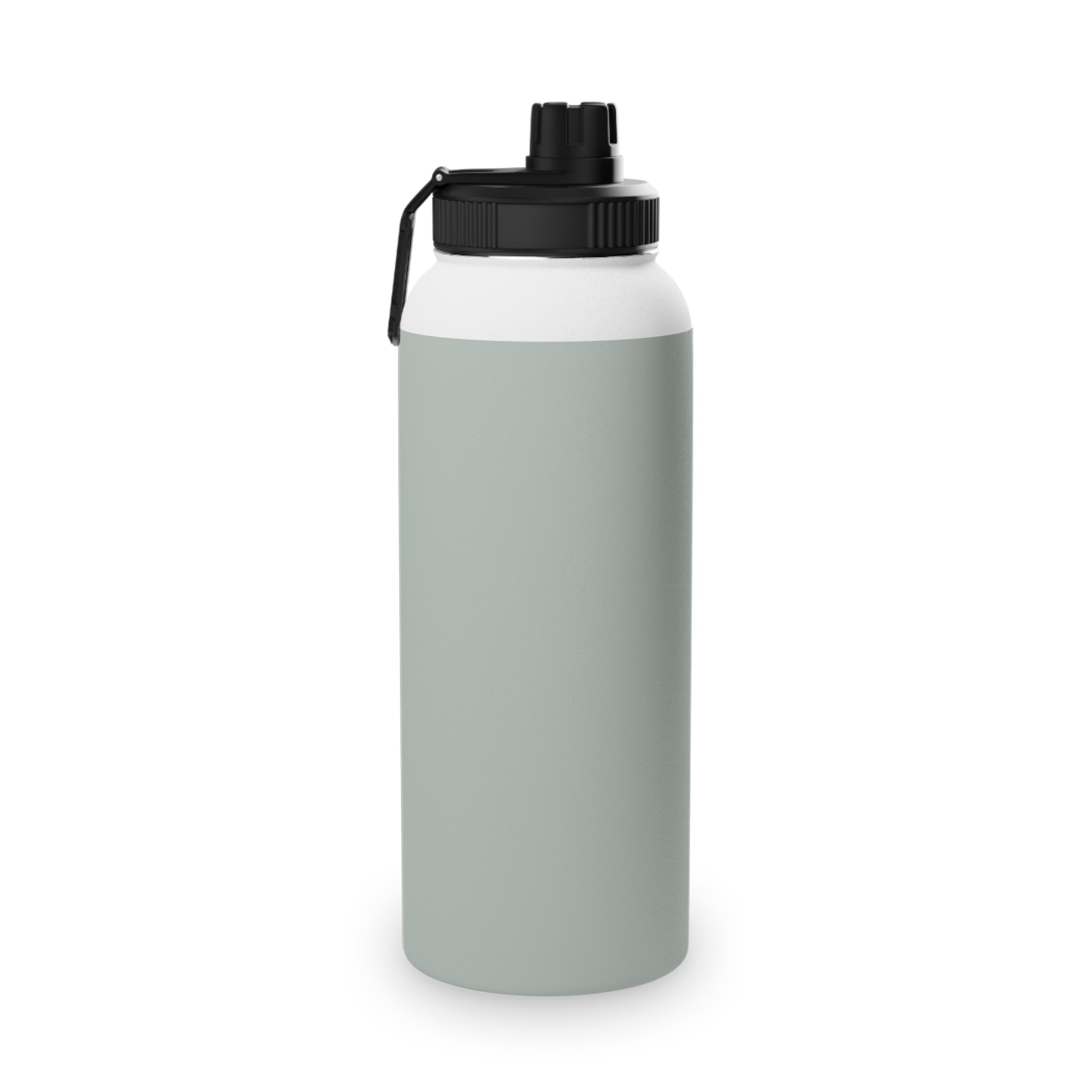 Sage insulated stainless steel water bottle with black sports lid and side carry loop