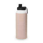 Insulated stainless steel water bottle with black sports lid, blushing petal pink body