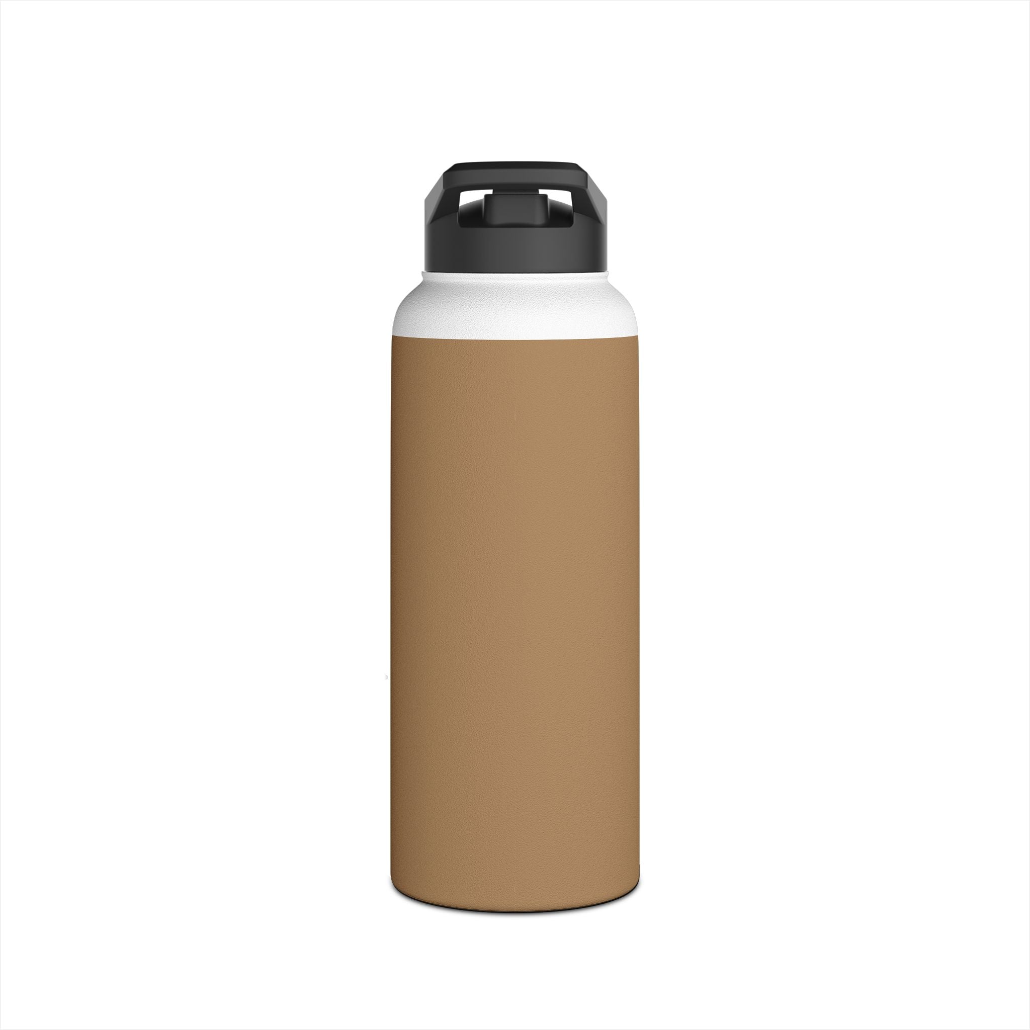 Sandstone insulated stainless steel water bottle with black carry handle lid