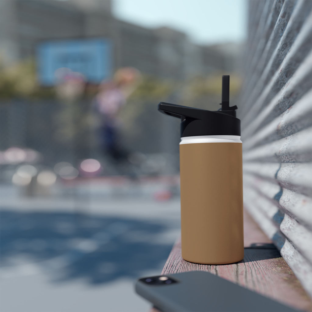Sandstone matte stainless steel water bottle with black drinking spout