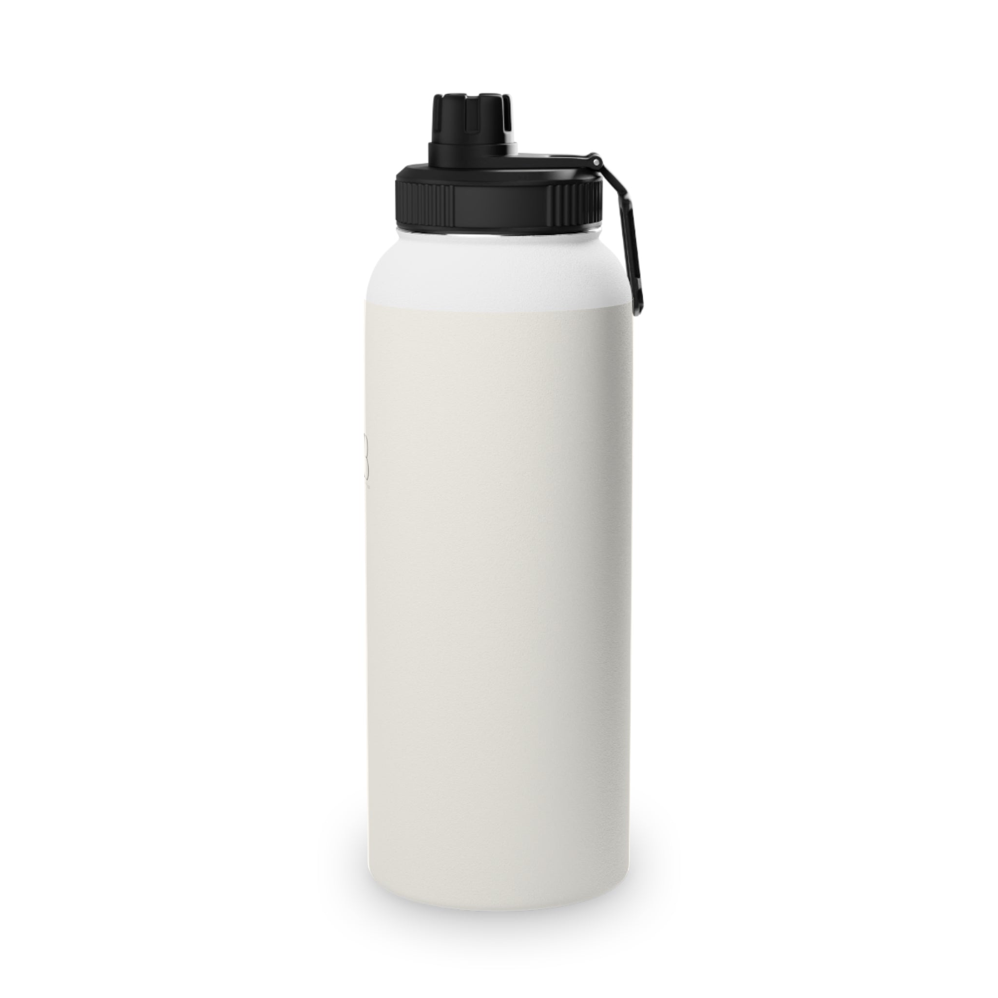 Insulated stainless steel water bottle in vanilla cream with black sports lid