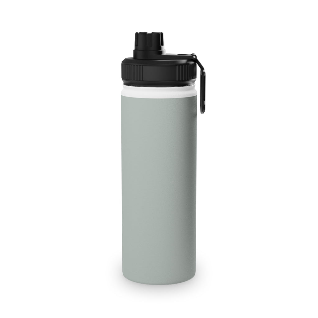 Sage insulated stainless steel water bottle with black sports lid and side carry loop