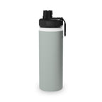 Sage insulated stainless steel water bottle with black sports lid and side carry loop