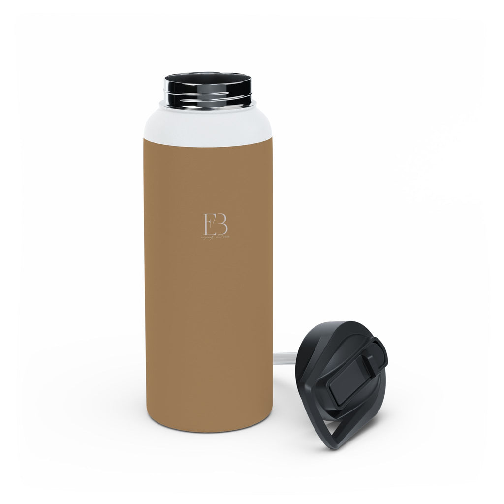 Sandstone insulated stainless steel water bottle with silver rim and black cap
