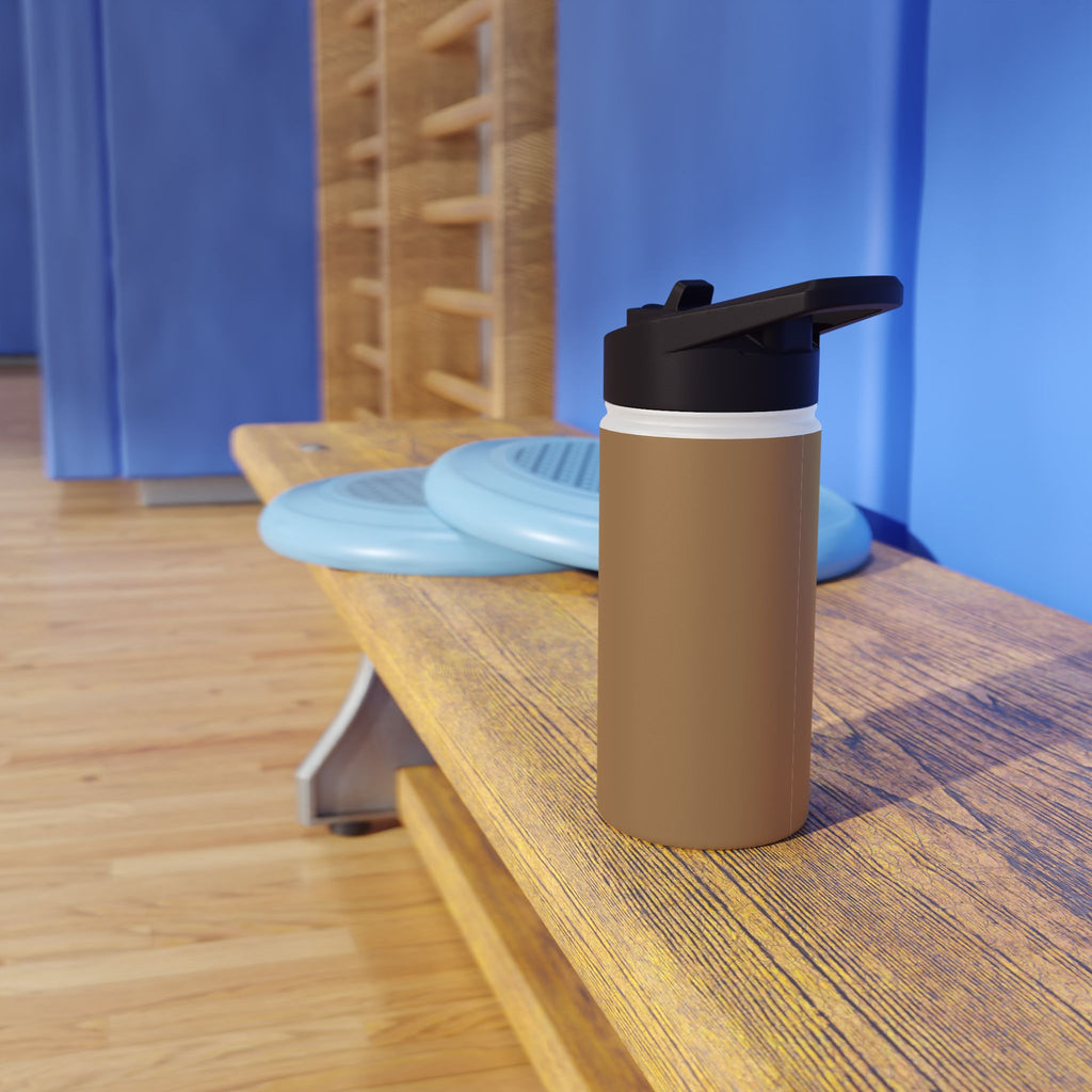 Sandstone matte stainless steel water bottle with open black sports spout