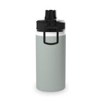 Sage insulated stainless steel bottle with black lid and carry loop