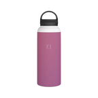 Rose orchid insulated stainless steel water bottle with black handle lid, E3 logo
