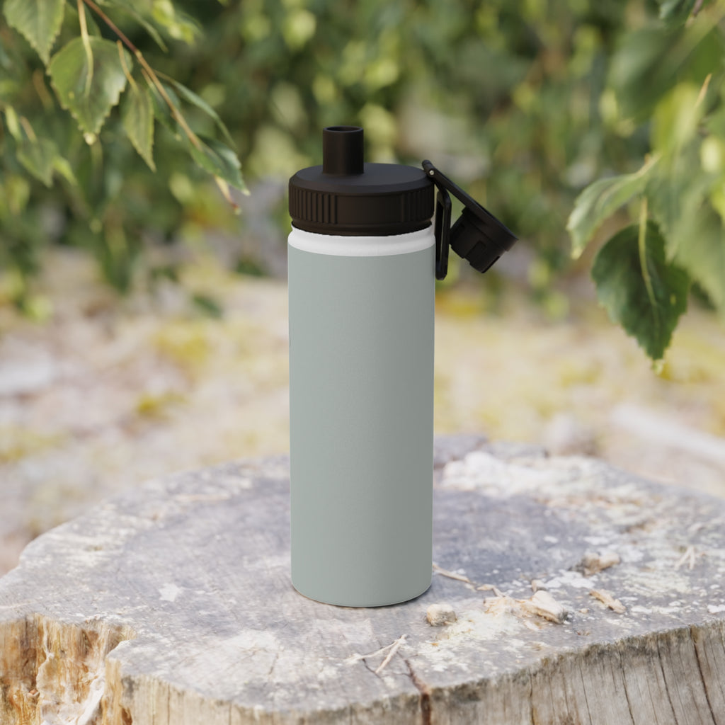 Sage insulated stainless steel water bottle with black flip-top spout