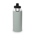 Sage insulated stainless steel water bottle with black latch carry loop and sports lid