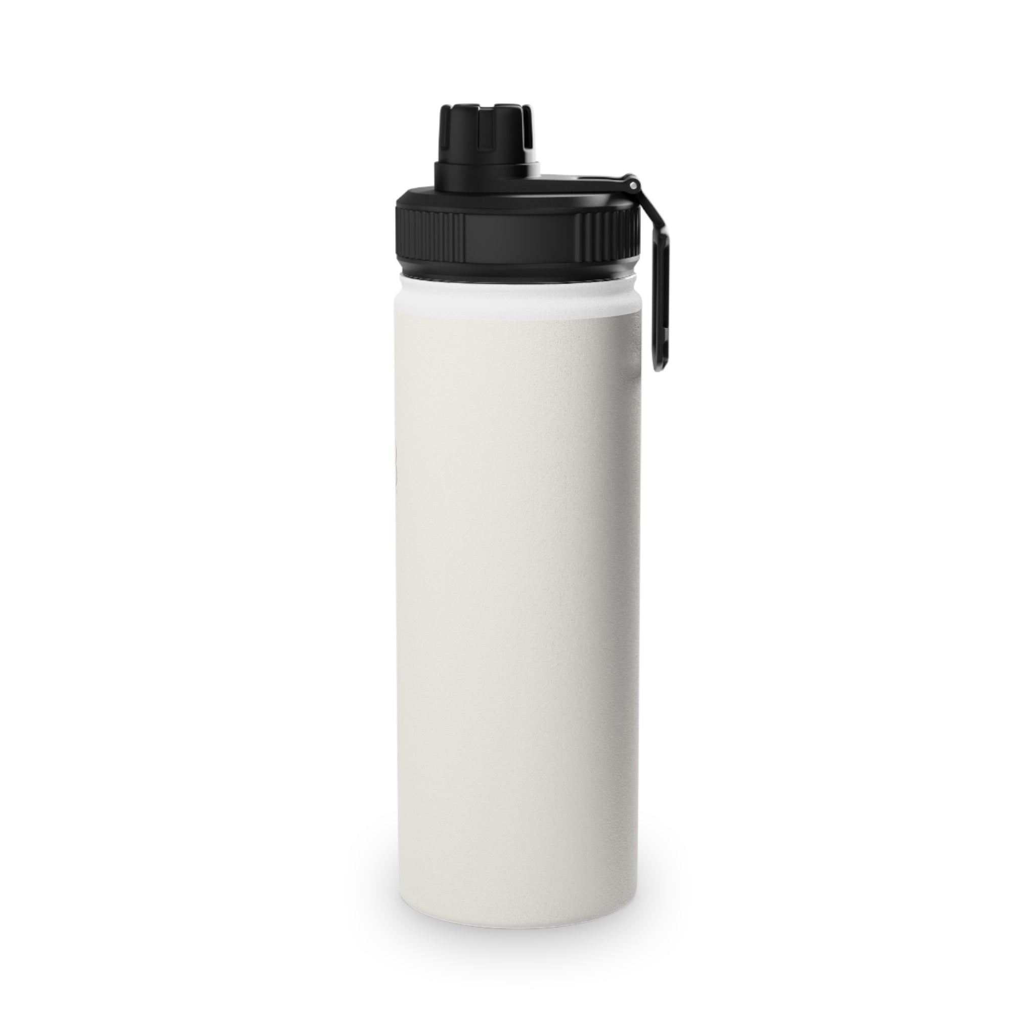 Vanilla cream insulated water bottle with black sports lid and side carry loop