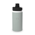 Sage insulated stainless steel bottle with black lid and drinking spout
