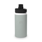 Sage insulated stainless steel bottle with black lid and drinking spout