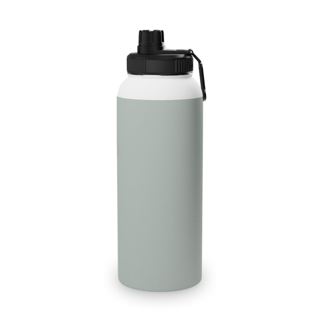 Sage insulated stainless steel water bottle with black sports lid and side carry loop