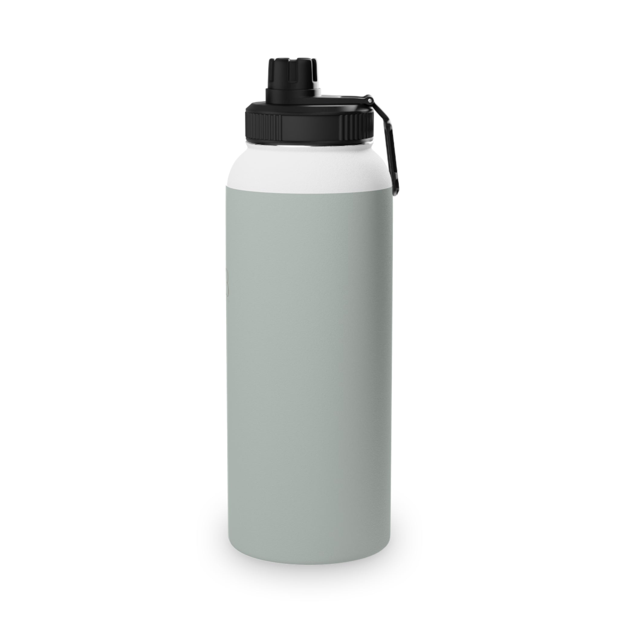 Sage insulated stainless steel water bottle with black sports lid and side carry loop