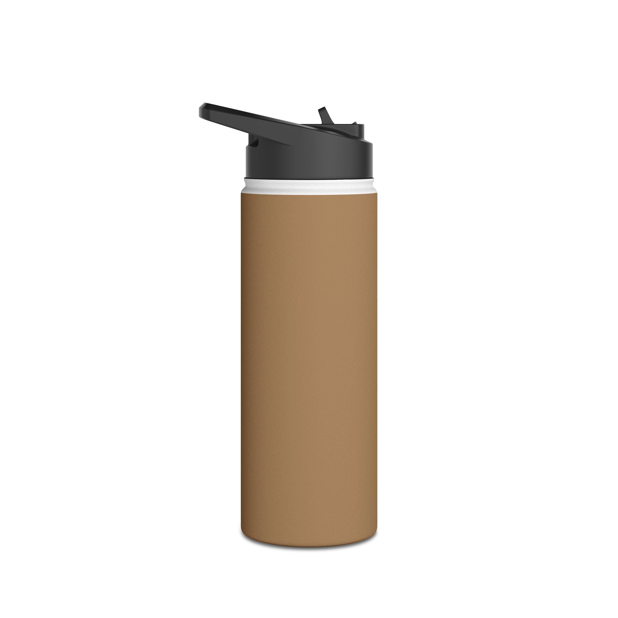 Sandstone insulated stainless steel water bottle with black sports lid