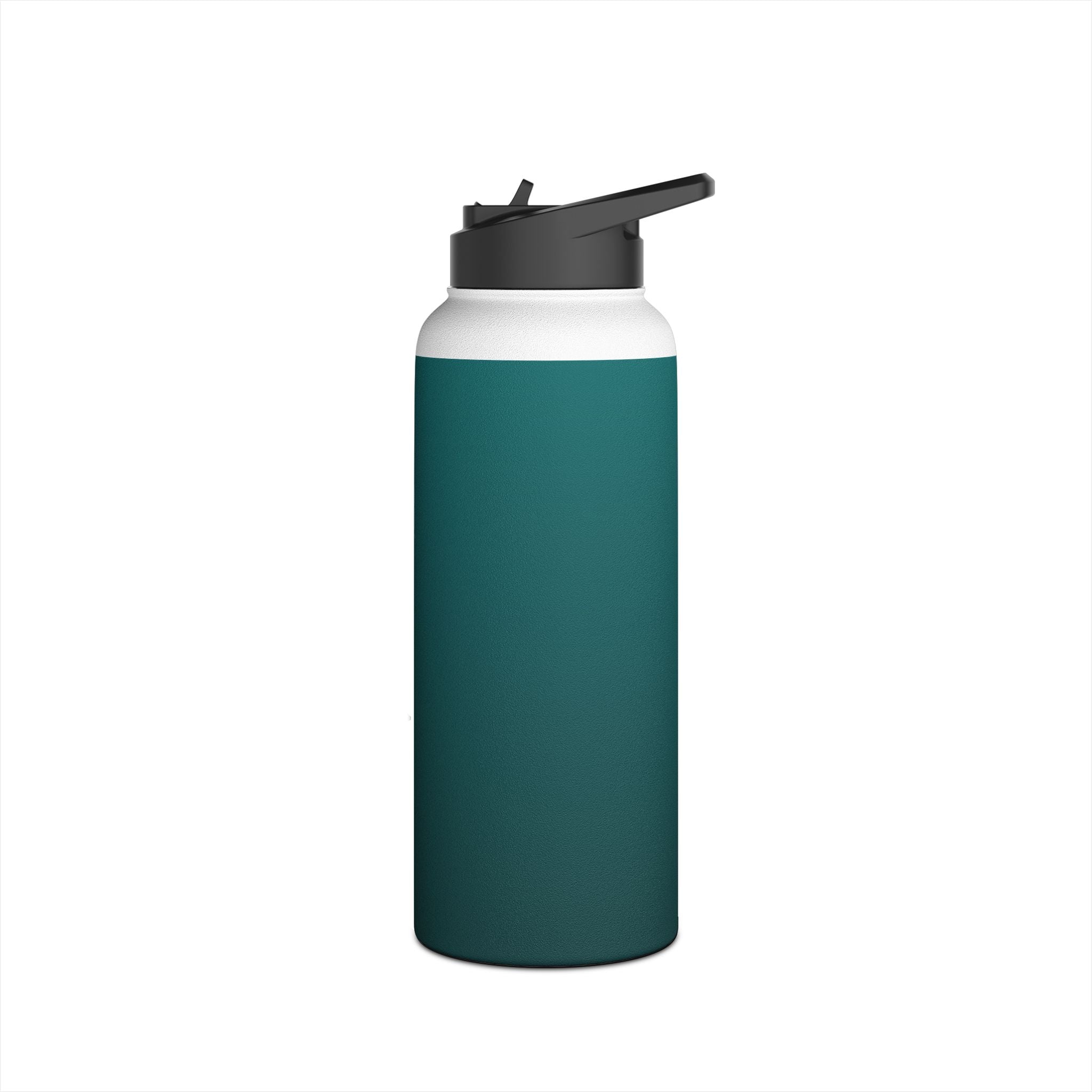 Deep teal insulated stainless steel water bottle with sports lid, three-quarter view