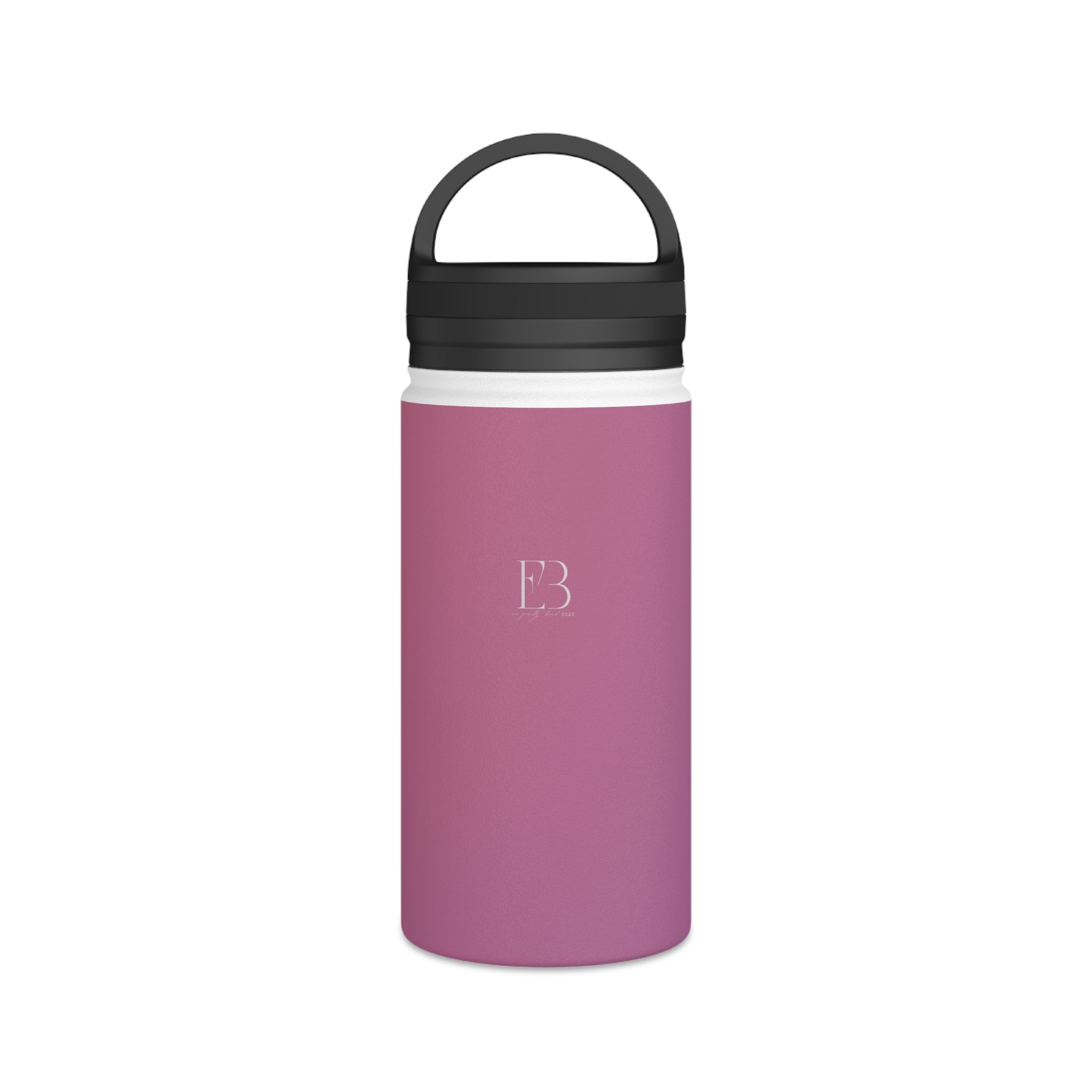 Rose orchid insulated stainless steel water bottle with black handle lid, E3 mark