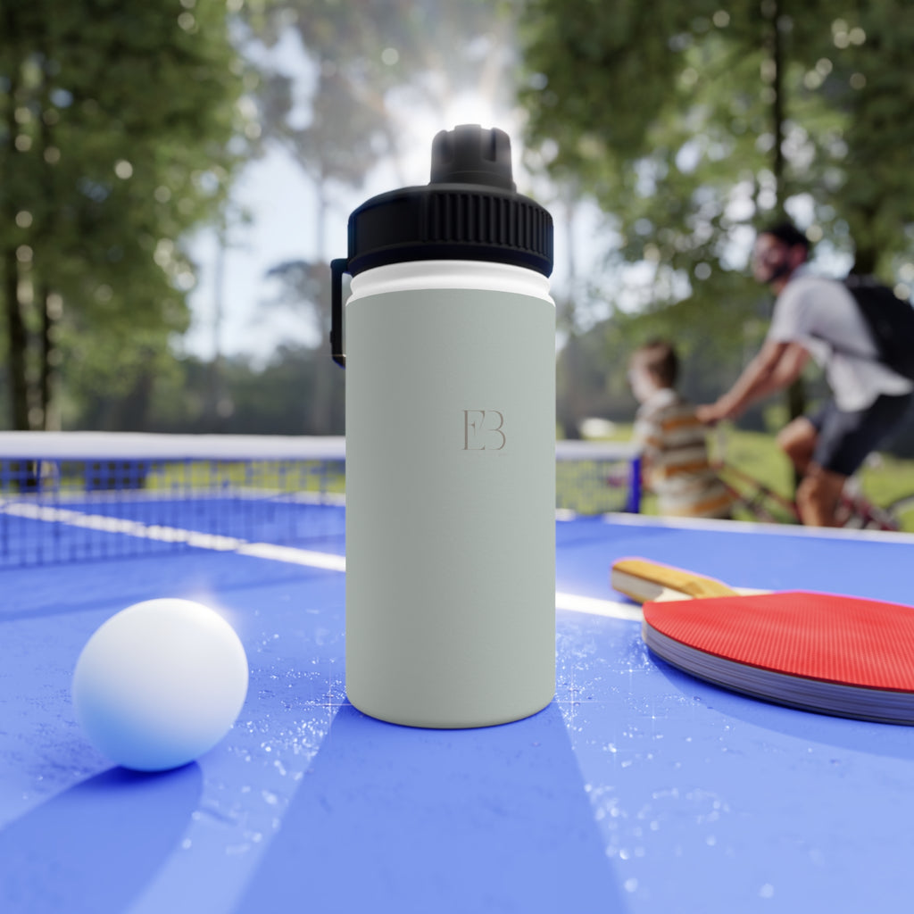 Sage insulated stainless steel water bottle with black sports lid