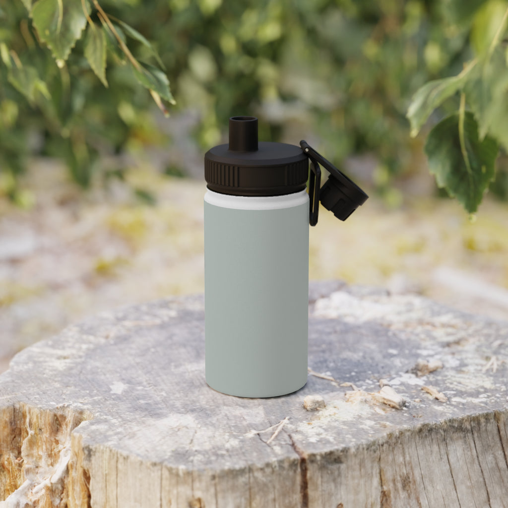 Sage insulated stainless steel bottle with black flip spout and handle