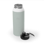 Sage insulated stainless steel water bottle with metal lid and separate black sports lid