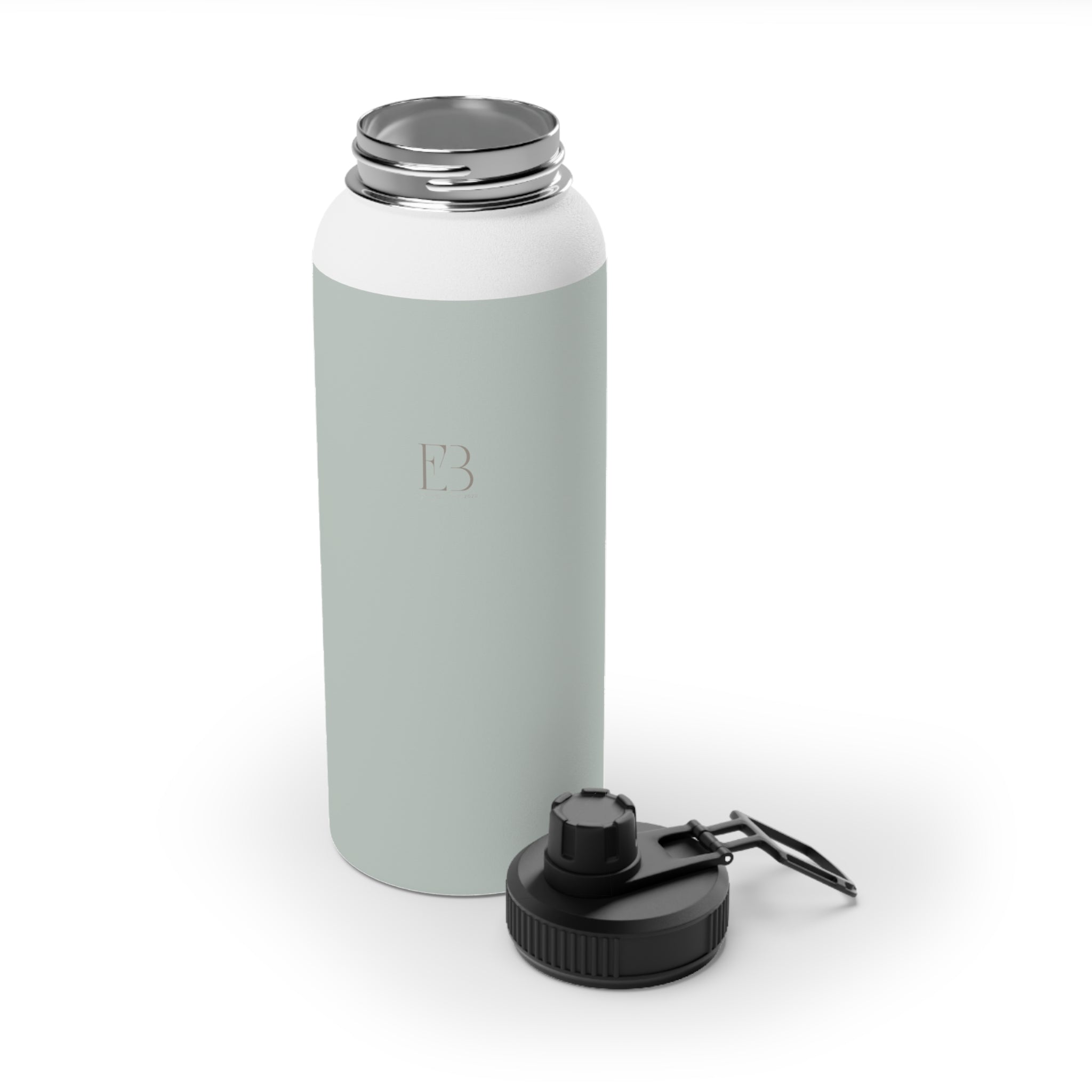 Sage insulated stainless steel water bottle with metal lid and separate black sports lid