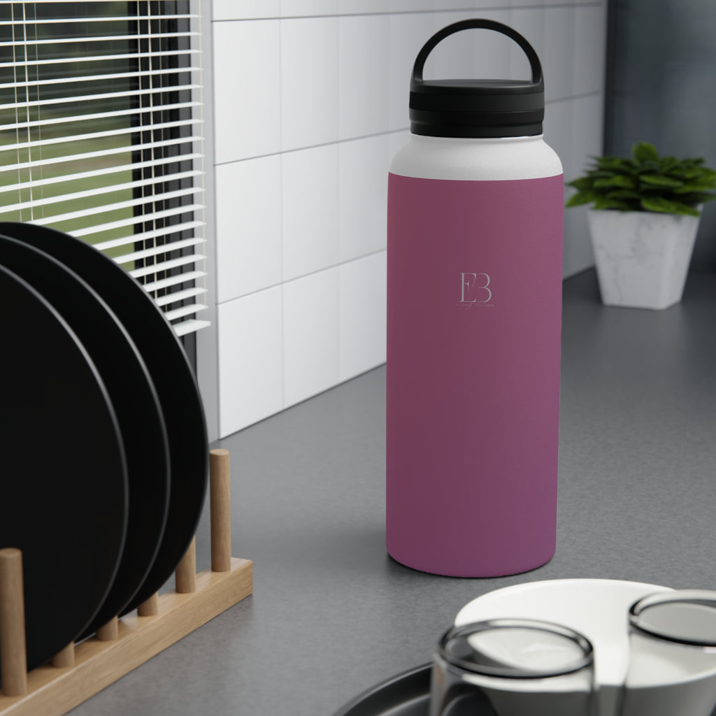Rose Orchid insulated stainless steel water bottle with black handle lid