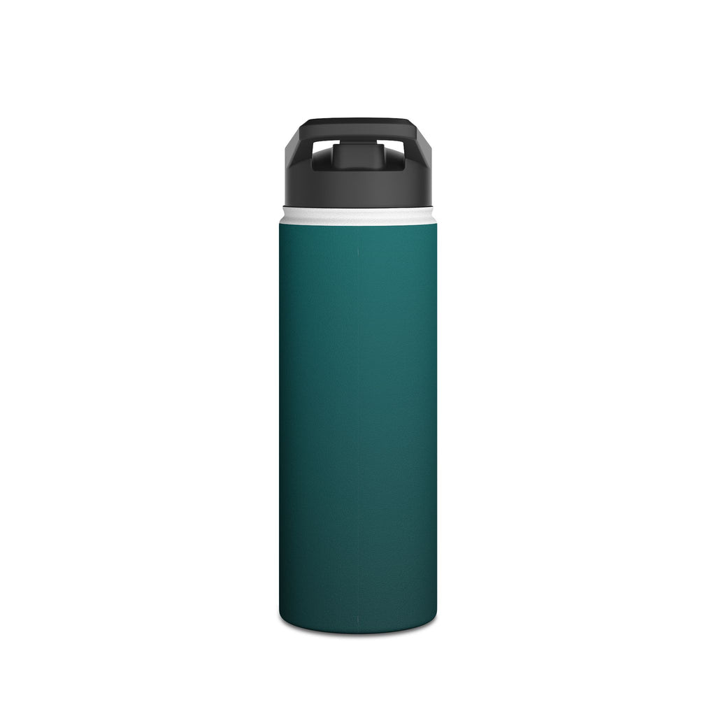 Deep teal matte stainless steel water bottle with black sports lid, centered front view.