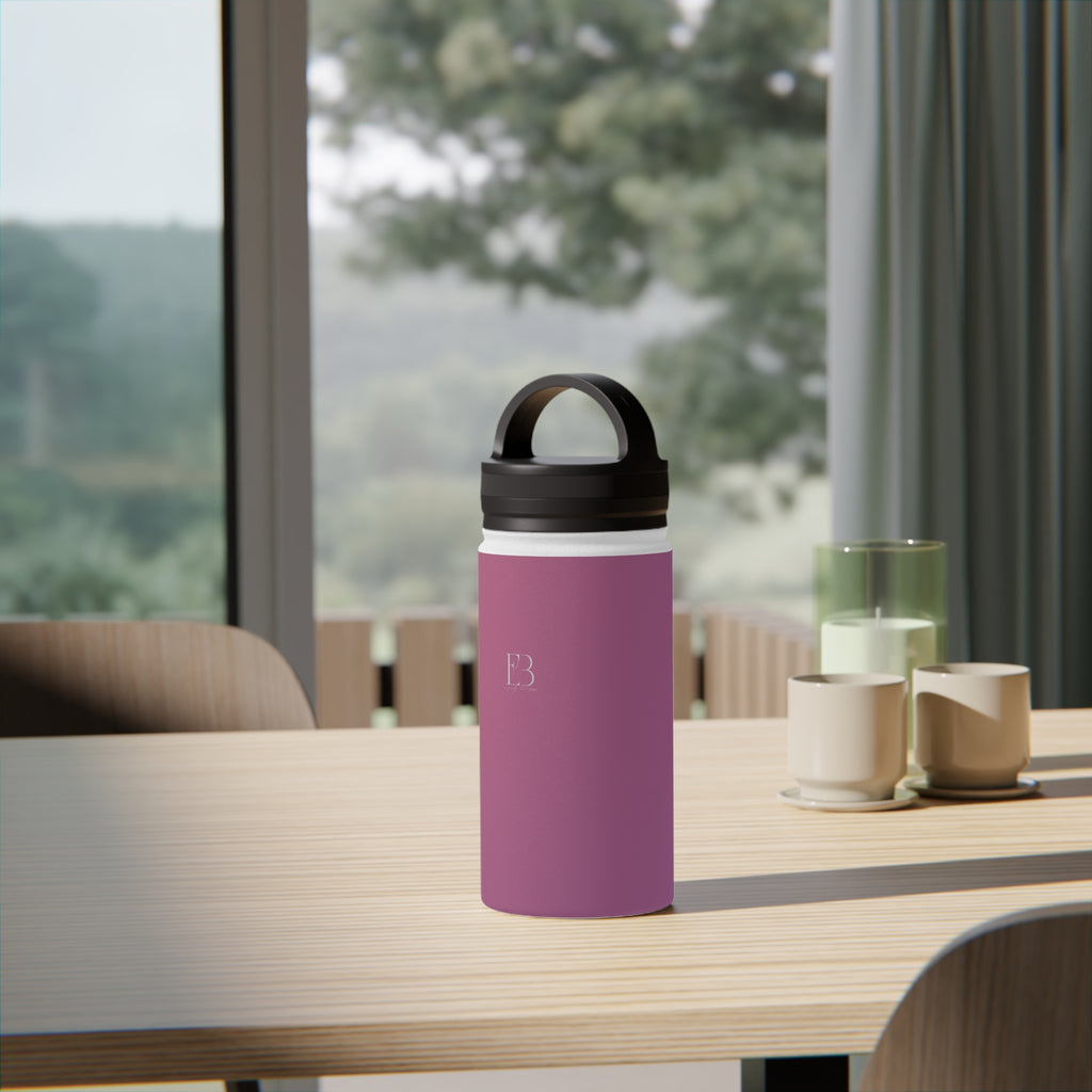 Rose orchid insulated stainless steel water bottle with black handle lid