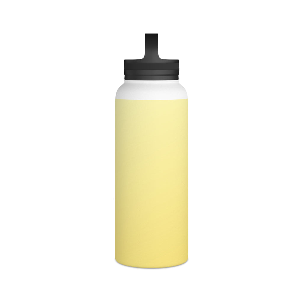 Lemon yellow insulated stainless steel water bottle with black lid.