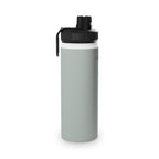 Sage insulated stainless steel water bottle with black sports lid and carry loop