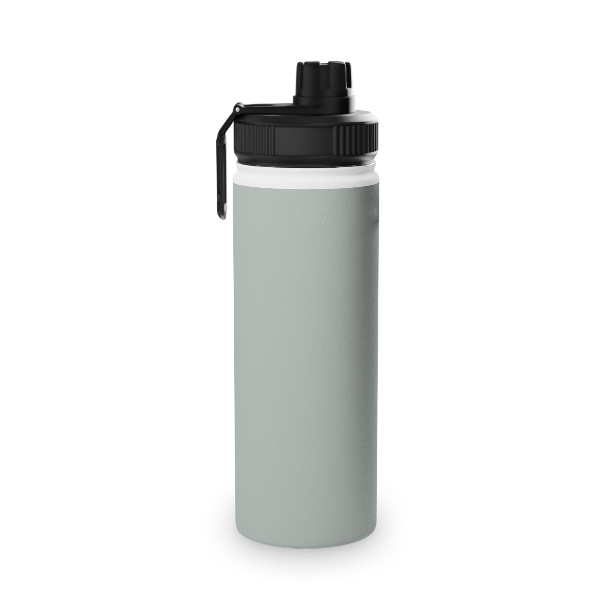 Sage insulated stainless steel water bottle with black sports lid and carry loop
