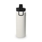 Vanilla cream insulated water bottle with black sports lid and top carry loop