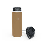 Sandstone insulated stainless steel water bottle with silver top and black cap