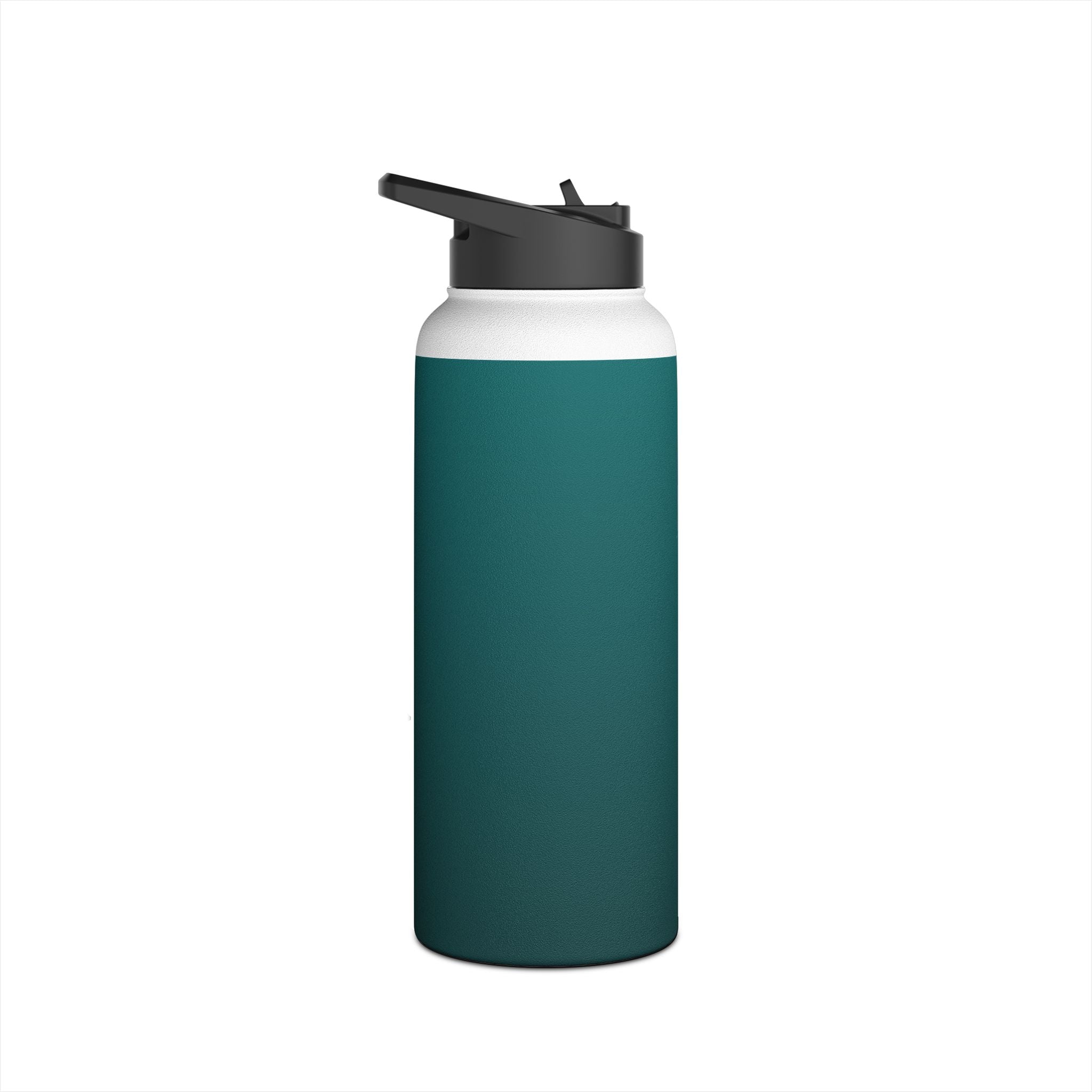 Deep teal insulated stainless steel water bottle with sports lid, side view