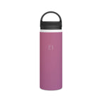 Rose orchid insulated stainless steel water bottle with black handle lid