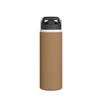 Sandstone matte stainless steel water bottle with black sports lid and handle