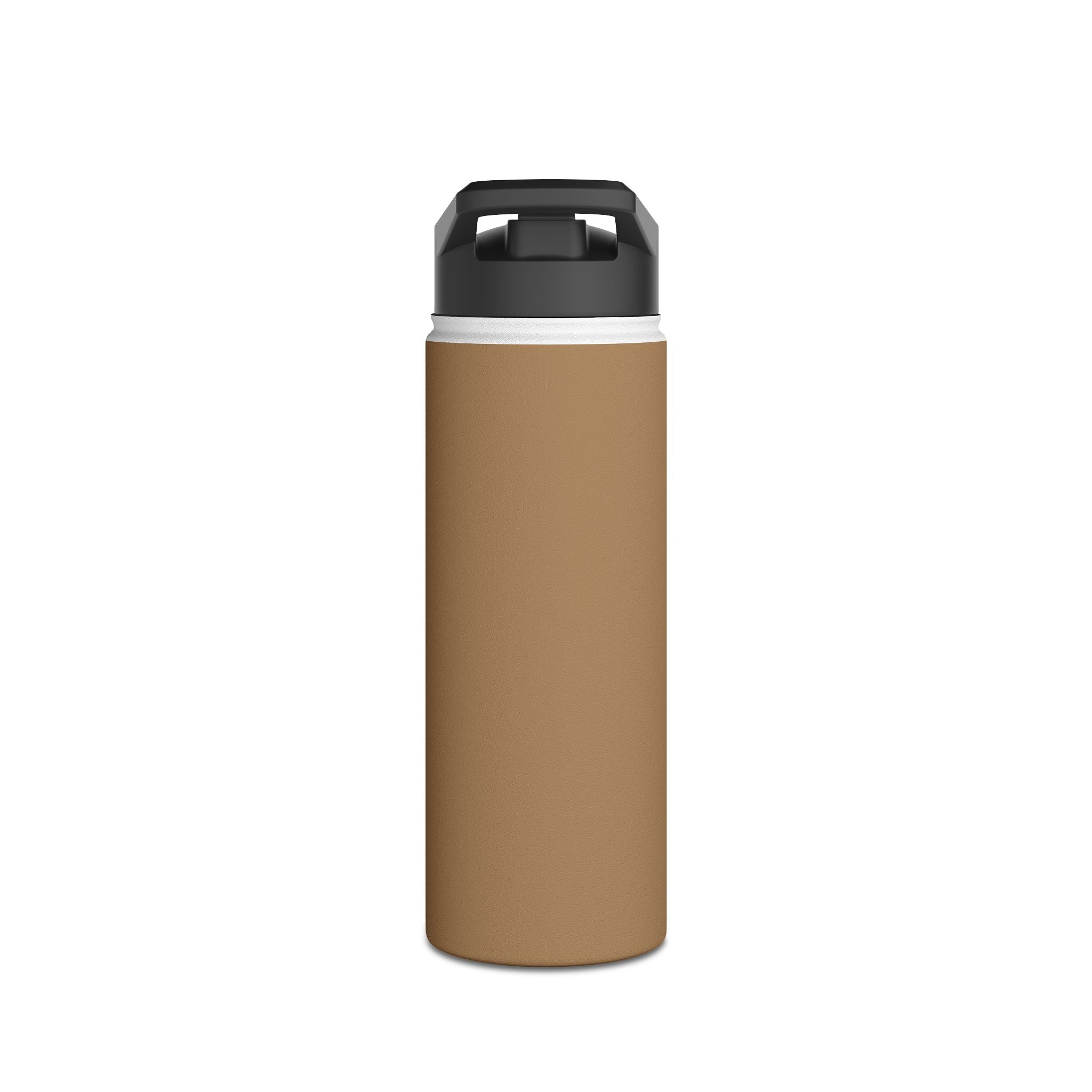 Sandstone matte stainless steel water bottle with black sports lid and handle
